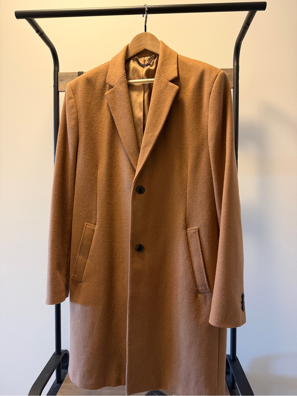 Topman Classic Fit Pea Coat in Camel